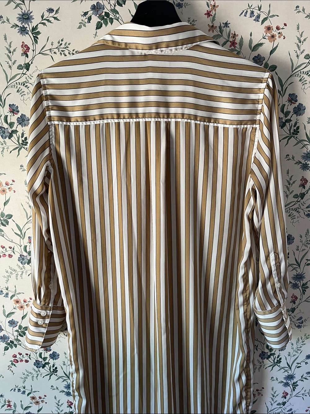 BR Striped Button-Down Shirt Dress in Tan and White - Picture 11 of 12
